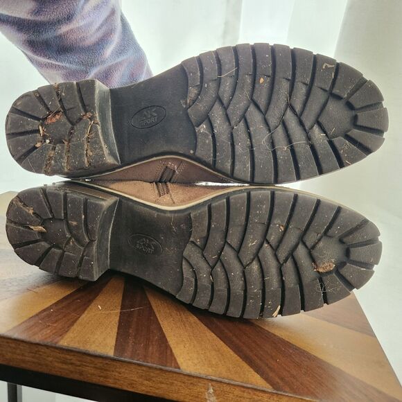 AK Sport Ankle Boots Womens US 8 Beige Suede Leather Faux Fur Warm Casual Lace - Picture 11 of 12